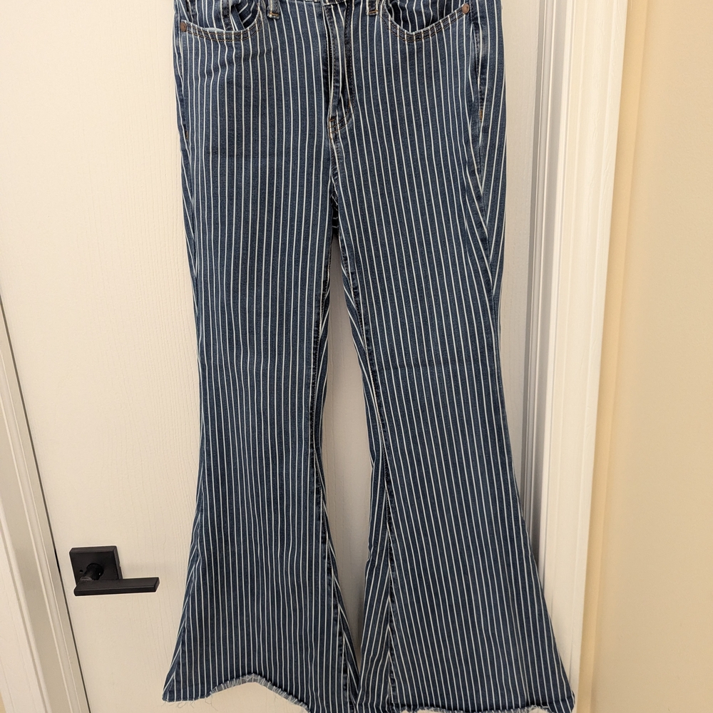 Striped Blue Flared Women Jeans
